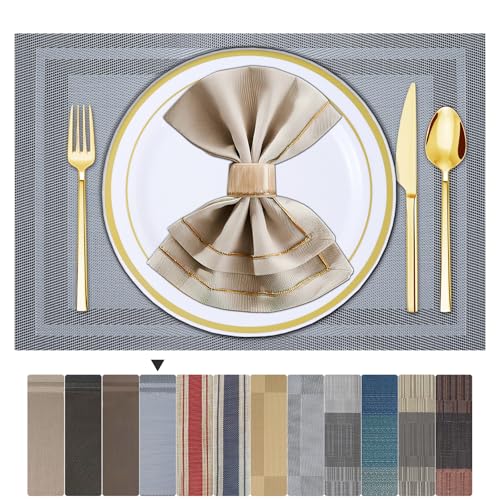 ARTAND Platzsets Abwaschbar 4er Set Vinyl Tischsets für Esstisch Küchen Platzset Dauerhaft PlatzdeckenTischzubehör -4er Set, 01 Silber Grau ARTAND Platzsets Abwaschbar 4er Set Vinyl Tischsets für Esstisch Küchen Platzset Dauerhaft PlatzdeckenTischzubehör -4er Set, 01 Silber Grau von ARTAND