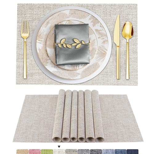 ARTAND Platzsets Abwaschbar 4er Set Vinyl Tischsets für Esstisch Küchen Platzset Dauerhaft PlatzdeckenTischzubehör -4er Set, 02 Beige Weiß von ARTAND