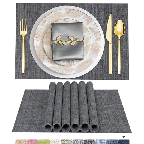 ARTAND Platzsets Abwaschbar 4er Set Vinyl Tischsets für Esstisch Küchen Platzset Dauerhaft PlatzdeckenTischzubehör -4er Set, 02 Grau von ARTAND