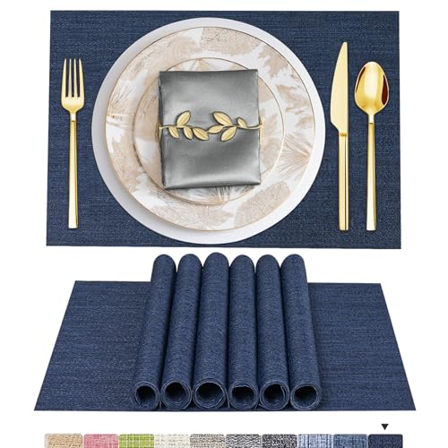 ARTAND Platzsets Abwaschbar 4er Set Vinyl Tischsets für Esstisch Küchen Platzset Dauerhaft PlatzdeckenTischzubehör -4er Set, 02 Marine Blau von ARTAND