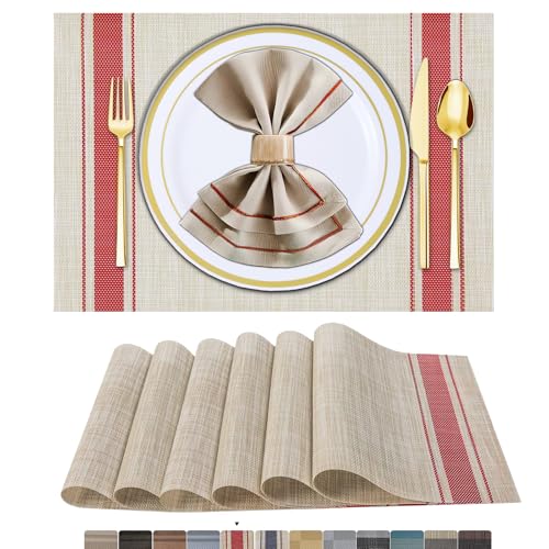 ARTAND Platzsets Abwaschbar 6er Set Vinyl Tischsets für Esstisch Küchen Platzset Dauerhaft PlatzdeckenTischzubehör -6er Set, 01 Rot ARTAND Platzsets Abwaschbar 6er Set Vinyl Tischsets für Esstisch Küchen Platzset Dauerhaft PlatzdeckenTischzubehör -6er Set, 01 Rot von ARTAND
