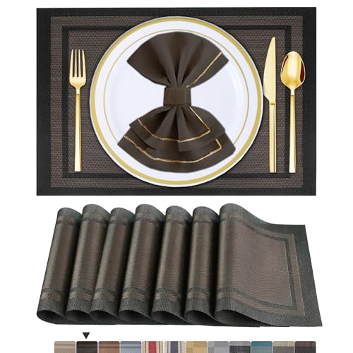 ARTAND Platzsets Abwaschbar 6er Set Vinyl Tischsets für Esstisch Küchen Platzset Dauerhaft PlatzdeckenTischzubehör -6er Set, 01 Schwarz Gold ARTAND Platzsets Abwaschbar 6er Set Vinyl Tischsets für Esstisch Küchen Platzset Dauerhaft PlatzdeckenTischzubehör -6er Set, 01 Schwarz Gold von ARTAND