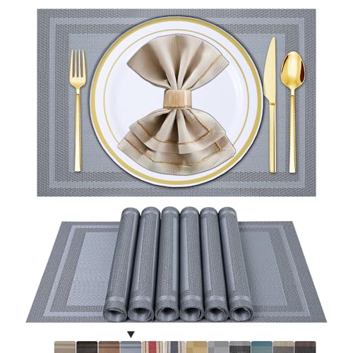 ARTAND Platzsets Abwaschbar 6er Set Vinyl Tischsets für Esstisch Küchen Platzset Dauerhaft PlatzdeckenTischzubehör -6er Set, 01 Silber Grau ARTAND Platzsets Abwaschbar 6er Set Vinyl Tischsets für Esstisch Küchen Platzset Dauerhaft PlatzdeckenTischzubehör -6er Set, 01 Silber Grau von ARTAND