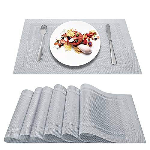 ARTAND Platzsets Abwaschbar 6er Set Vinyl Tischsets für Esstisch Küchen Platzset Dauerhaft PlatzdeckenTischzubehör -6er Set, 01 Silber ARTAND Platzsets Abwaschbar 6er Set Vinyl Tischsets für Esstisch Küchen Platzset Dauerhaft PlatzdeckenTischzubehör -6er Set, 01 Silber von ARTAND
