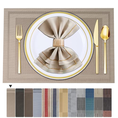 ARTAND Platzsets Abwaschbar 8er Set Vinyl Tischsets für Esstisch Küchen Platzset Dauerhaft PlatzdeckenTischzubehör -8er Set, 01 Beige von ARTAND
