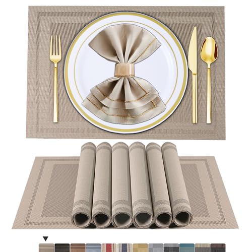 ARTAND Platzsets Abwaschbar, Beige Platzdeckchen Abwaschbar, Tischsets 6er-Set, Vinyl Platzset, Tischsets Abwaschbar für Den Innen und Außenbereich (Beige, 6er-Set) von ARTAND