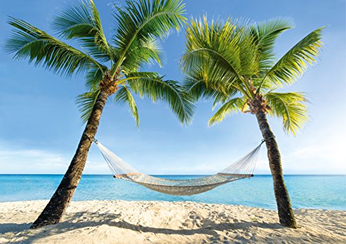 ARTBAY Traum Strand Poster XXL, Kunstdruck - 118,8 x 84 cm | Urlaubsfeeling für zu Hause und fürs Büro | Palmen | Traumstrand | Karibik | Hängematte | Meer | Wandposter, Fotoposter, Wandgestaltung von ARTBAY