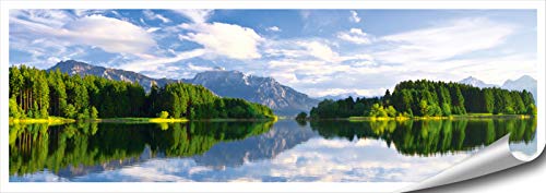 ARTBAY Berge Wald See Poster XXL, Panorama Kunstdruck - 118,8 x 42 cm, Forggensee bei Neuschwanstein, Füssen, Bayern, Deutschland, Alpen, König Ludwig II, | Wandposter | Fotoposter | Wandgestaltung von ARTBAY