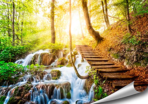 ARTBAY Wasserfall Wald Poster XXL, Kunstdruck - 118,8 x 84 cm, Traumhafter Weg über einen Wasserfall in einem von Sonne durchfluteten, zauberhaftem, heimischen Wald | Wandposter | Fotoposter von ARTBAY