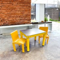 Masayuki Matsukaze Kartell Set Of Two Yellow Chairs With Table Sistema Scuola Centrokappa Design Team 1979 Italy For Children Kids von ARTCONCEPTE