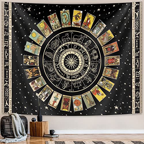 ARTCREATOR Stern-Tarot-Karte, Wandteppich, spiritueller Wandteppich, Sternzeichen, Astrologie, Hexenkonstellation, ästhetischer Wandteppich, Mädchenzimmer (schwarz, 150x198 cm) von ARTCREATOR