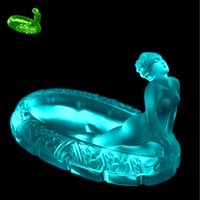 Art Deco Blaue Vaseline Uranglas Schale Aquamarin H. Hoffmann Schmuckschatulle von ARTDECO1930GLASS
