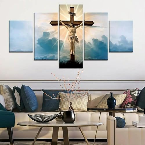 ARTDOGDIY Poster & Kunstdrucke 5 Stück Leinwand Jesus Kreuz Religion L/150Cm×80Cm Kein Rahmen 5 Leinwand Kunst Wand Kunst Wandbild Hd Poster Modern Modular Bild von ARTDOGDIY