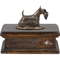 Exklusiv Bestattungsurne Für Sterbliche Überreste Des Hundes Mit Einer Statue Der Scottish Terrier, Relief Und Inschrift. Neues Modell von ARTDOGshop