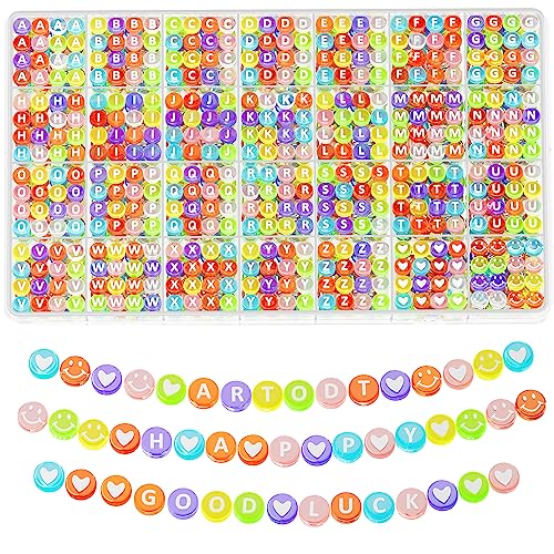 ARTDOT 1400 Stück A-Z Buchstabenperlen, Alphabet Perlen für Armbänder, 7 mm Perlen zum Auffädeln, Armbänder Selber Machen Buchstaben Perlen und bunte Smiley Herz Perlen für Schmuck DIY Crafts ARTDOT 1400 Stück A-Z Buchstabenperlen, Alphabet Perlen für Armbänder, 7 mm Perlen zum Auffädeln, Armbänder Selber Machen Buchstaben Perlen und bunte Smiley Herz Perlen für Schmuck DIY Crafts von ARTDOT