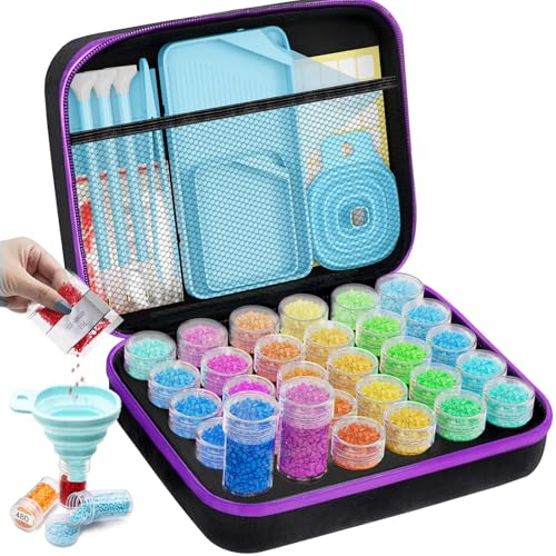 ARTDOT 5D Diamond Painting Zubehör Boxen, 30 Stück Diamant Painting Aufbewahrungsbox mit Koffer Trichter Stickers von ARTDOT