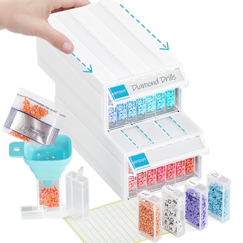 ARTDOT 5D Diamond Painting Zubehör Boxen, 70 Stück Diamant Painting Aufbewahrungsbox mit Koffer Trichter Stickers von ARTDOT