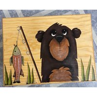Kinder Tritthocker, Bär Wildtier Fußhocker, Personalisierter Hocker, Handbemalte Kindermöbel, Bärenangeln, Bären von ARTDesignsMI