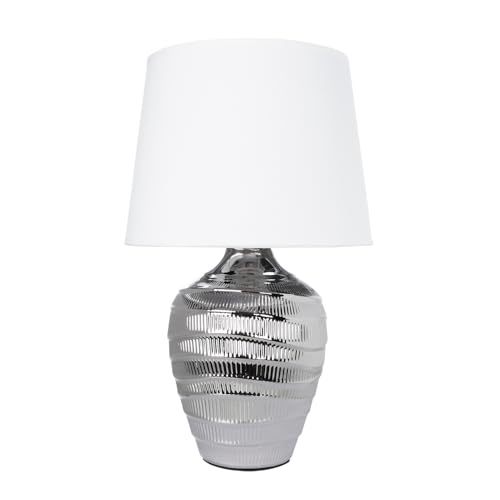 ARTE LAMP LED Tischlampe – Klassische dekorative chrome Schreibtischlampe mit weißem Textil-Lampenschirm für Wohnzimmer und Schlafzimmer – mit Kabel von ARTE LAMP