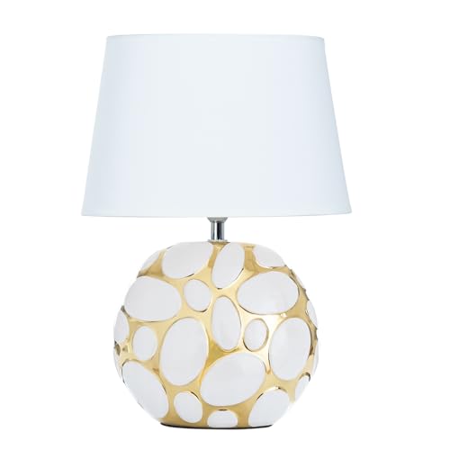 ARTE LAMP Poppy LED Tischlampe mit Kabel – Golden/Weiße Schreibtischlampe mit weißem Textil-Lampenschirm für Wohnzimmer und Schlafzimmer von ARTE LAMP
