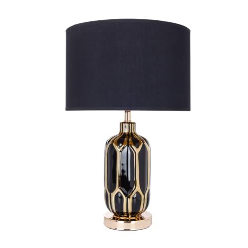 ARTE LAMP ​REVATI LED Schreibtischlampe mit Kabel – Tischlampe mit schwarzem Textil-Lampenschirm für Wohnzimmer und Schlafzimmer von ARTE LAMP