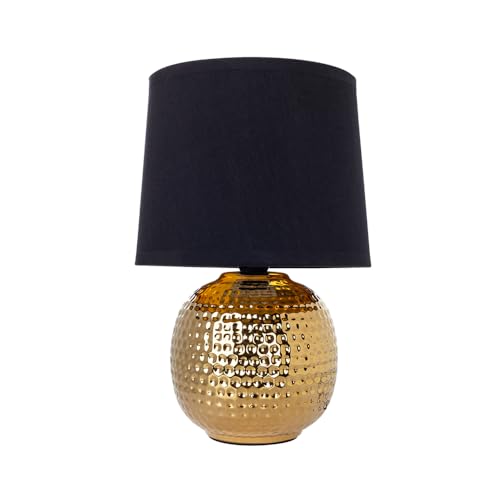 ARTE LAMP Schreibtischlampe mit Kabel – goldene Tischlampe MERGA LED mit schwarzem Textil-Lampenschirm für Wohnzimmer und Schlafzimmer von ARTE LAMP