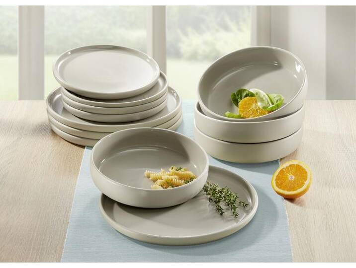 Arte Viva 12-teiliges Tafel-Service aus Markensteinzeug, Beige von ARTE-VIVA