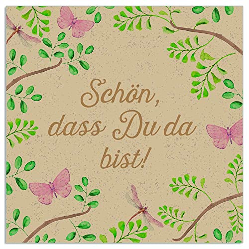 ARTEBENE Serviette Papierserviette Spruch Schön, dass du da bist Organics Tissue | 20 Stück | 3-lagig | Hochwertige Serviette für Feiern, Geburtstage, Kaffee und Kuchen von ARTEBENE