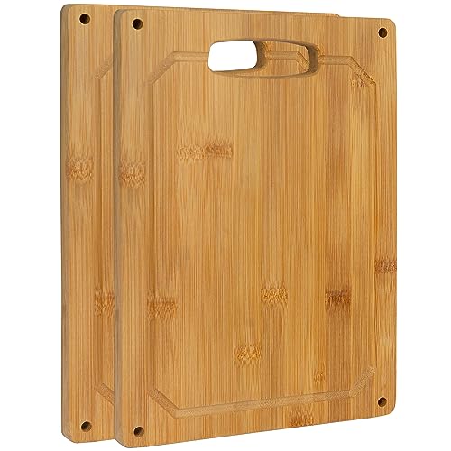 2er Set Bambus Schneidebrett 23 x 33 cm groß/mit Silikonstopper, Saftrille und Griff von ARTECSIS