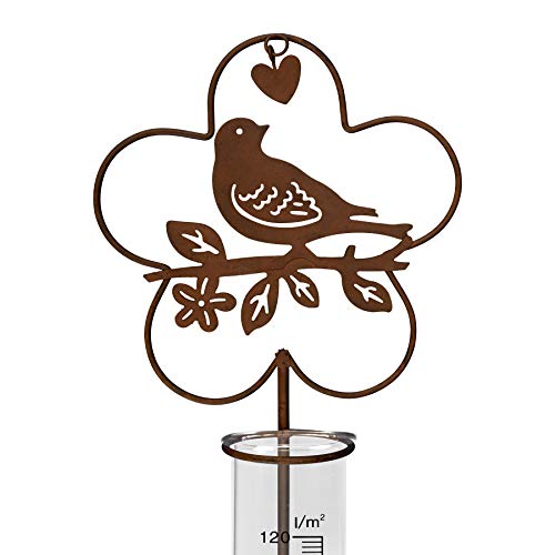 ARTECSIS Regenmesser für Garten mit Erdspieß 109cm hoch I Motiv Vogel aus Metall mit Edelrost von ARTECSIS