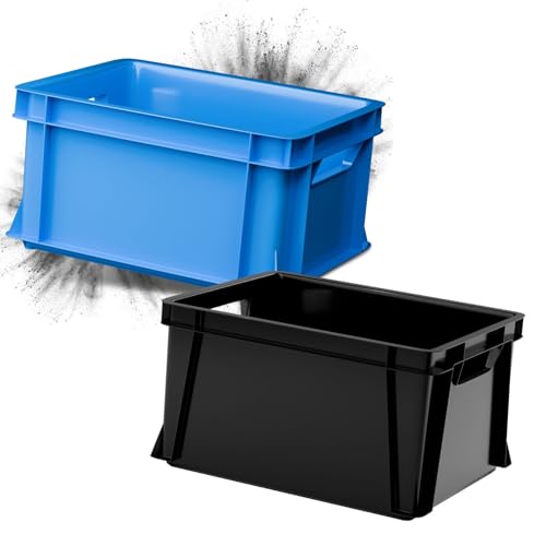 ARTECSIS 2er Set Kunststoffkiste Aufbewahrungsbox 29L Transport- und Lagerbox aus stabilem Kunststoff stapelbar, Anthrazit + Blau von ARTECSIS