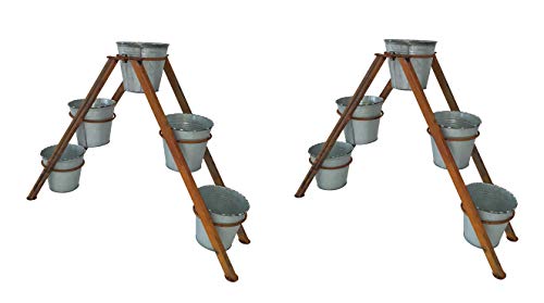 ARTECSIS 2er Set Pflanztreppe Naturrost mit 5 Pflanztöpfen, 68 x 55 cm, Blumentreppe, Pflanzenleiter von ARTECSIS