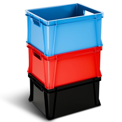 ARTECSIS 3 Kunststoffkisten, 29 l, 41 x 34 x 24 cm, 3 Farben, stapelbarer Aufbewahrungsbehälter von ARTECSIS
