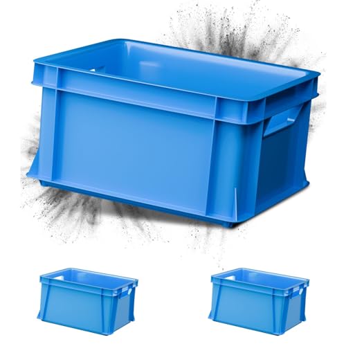ARTECSIS 3er Set Kunststoffkiste Aufbewahrungsbox 29L Transport- und Lagerbox aus stabilem Kunststoff stapelbar, Blau von ARTECSIS