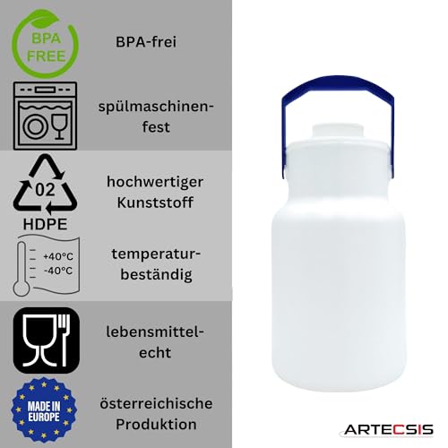 ARTECSIS 3er Set Milchkanne mit Deckel 2L Milchkrug Transportkanne Kunststoff mit Tragegriff von ARTECSIS