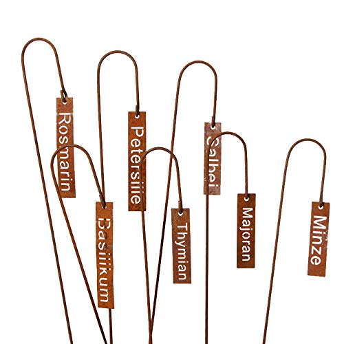 ARTECSIS 7er Set Kräuterschilder Kräuterstecker Pflanzenschilder Beschriftung Kräuter aus Metall mit Edelrost von ARTECSIS