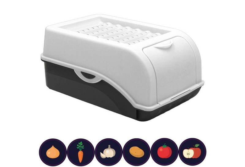 ARTECSIS Aufbewahrungsbox Kartoffelbox Gemüsebox Zwiebelbox (weiß für ca. 2 kg Kartoffeln, 1 St., mit Deckel + 6 Aufkleber mit Gemüsesorten), stapelbar von ARTECSIS