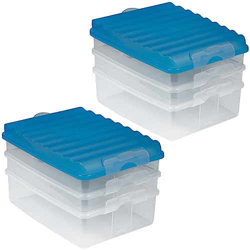 ARTECSIS Aufschnittboxen für Kühlschrank 3-stöckig mit Clipverschluss, 2er Set, Transparent mit hellblauem Deckel von ARTECSIS