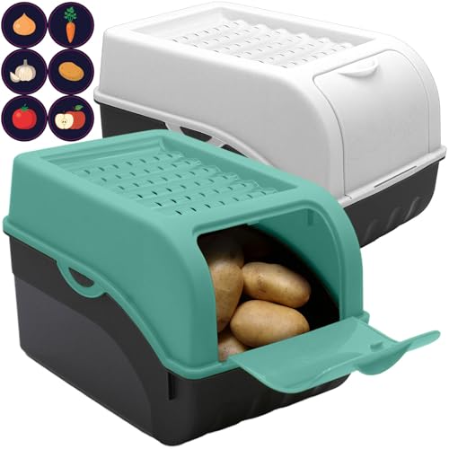 ARTECSIS Kartoffel Aufbewahrungsbox 2er Set I Gemüsebox Kartoffelbox mit Deckel für ca. 4 kg Kartoffeln + 6 Aufkleber mit Gemüsesorten (Mintgrün/Weiß) von ARTECSIS