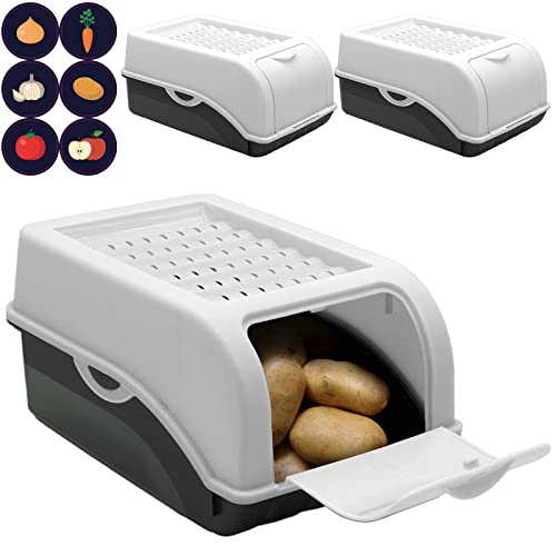 ARTECSIS Kartoffel Aufbewahrungsbox weiß 3er Set I für ca. 2,5 kg Kartoffeln I Kartoffelbox, Zwiebelbox, Gemüsebox mit Deckel + 6 Aufkleber mit Gemüsesorten von ARTECSIS