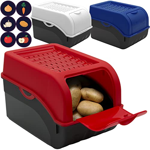 ARTECSIS Kartoffel Aufbewahrungsbox Blau/Weiß/Rot 3er Set I Gemüsebox Kartoffelbox mit Deckel für ca. 4 kg Kartoffeln + 6 Aufkleber mit Gemüsesorten von ARTECSIS