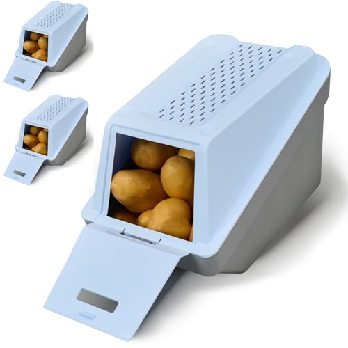 ARTECSIS Kartoffel Aufbewahrungsbox – Eisblau – 3er Set L – 5L – Stapelbare Gemüsebox mit EasyClick Technologie – inklusive Gemüseaufkleber von ARTECSIS