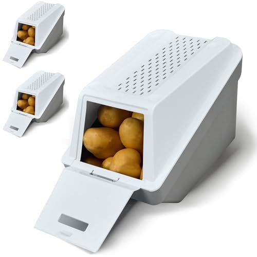 ARTECSIS Kartoffel Aufbewahrungsbox – Weiß – 3er Set L – 5L – Stapelbare Gemüsebox mit EasyClick Technologie – inklusive Gemüseaufkleber von ARTECSIS