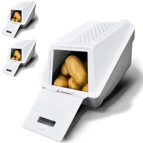 ARTECSIS Kartoffel Aufbewahrungsbox – Weiß – 3er Set S – 3,5L – Stapelbare Gemüsebox mit EasyClick Technologie – inklusive Gemüseaufkleber von ARTECSIS