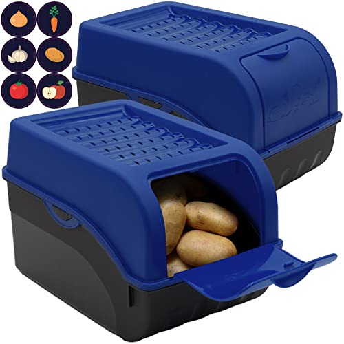 ARTECSIS Kartoffel Aufbewahrungsbox dunkelblau 2er Set I Gemüsebox Kartoffelbox mit Deckel für ca. 4 kg Kartoffeln + 6 Aufkleber mit Gemüsesorten von ARTECSIS