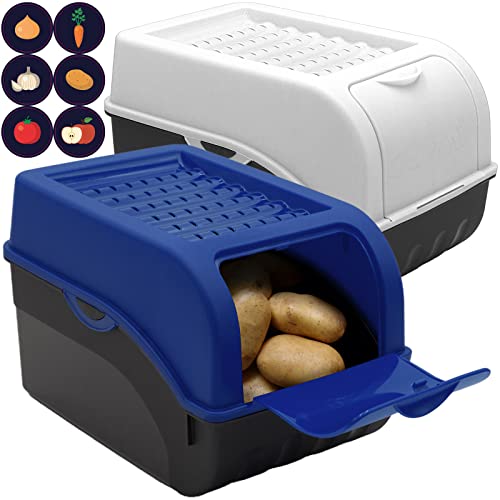 ARTECSIS Kartoffel Aufbewahrungsbox dunkelblau und weiß 2er Set I Gemüsebox Kartoffelbox mit Deckel für ca. 4 kg Kartoffeln + 6 Aufkleber mit Gemüsesorten von ARTECSIS