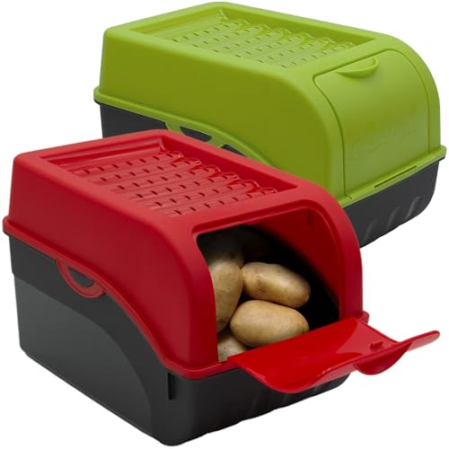 ARTECSIS Kartoffel Aufbewahrungsbox grün + rot 2er Set I Gemüsebox Kartoffelbox mit Deckel für ca. 4 kg Kartoffeln + 6 Aufkleber mit Gemüsesorten von ARTECSIS