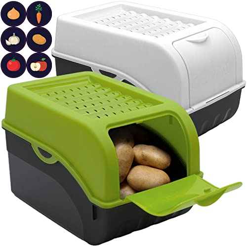 ARTECSIS Kartoffel Aufbewahrungsbox grün + Weiss 2er Set I Gemüsebox Kartoffelbox mit Deckel für ca. 4 kg Kartoffeln + 6 Aufkleber mit Gemüsesorten von ARTECSIS