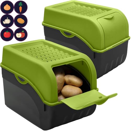 ARTECSIS Kartoffel Aufbewahrungsbox grün 2er Set I für ca. 6 kg Kartoffeln I Kartoffelbox, Zwiebelbox, Gemüsebox mit Deckel + 6 Aufkleber mit Gemüsesorten ARTECSIS Kartoffel Aufbewahrungsbox grün 2er Set I für ca. 6 kg Kartoffeln I Kartoffelbox, Zwiebelbox, Gemüsebox mit Deckel + 6 Aufkleber mit Gemüsesorten von ARTECSIS