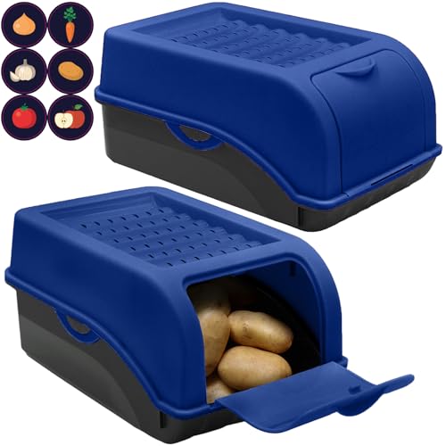 ARTECSIS Kartoffel Aufbewahrungsbox königsblau 2er Set I für ca. 2,5 kg Kartoffeln I Kartoffelbox, Zwiebelbox, Gemüsebox mit Deckel + 6 Aufkleber mit Gemüsesorten von ARTECSIS